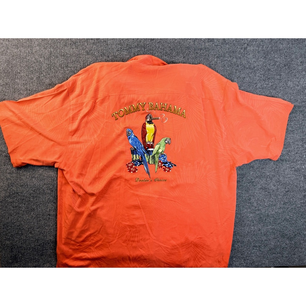 Tommy Bahama XXL Silk Shirt Coral Parrot Poker Dealer's Choice Embroidered Men
